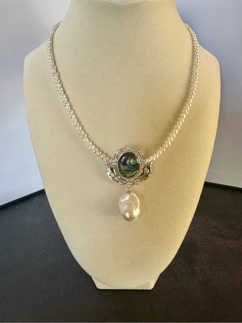 P02 New Pearl Pendant / Brooch with Abalone Center and Flame Ball Pearl